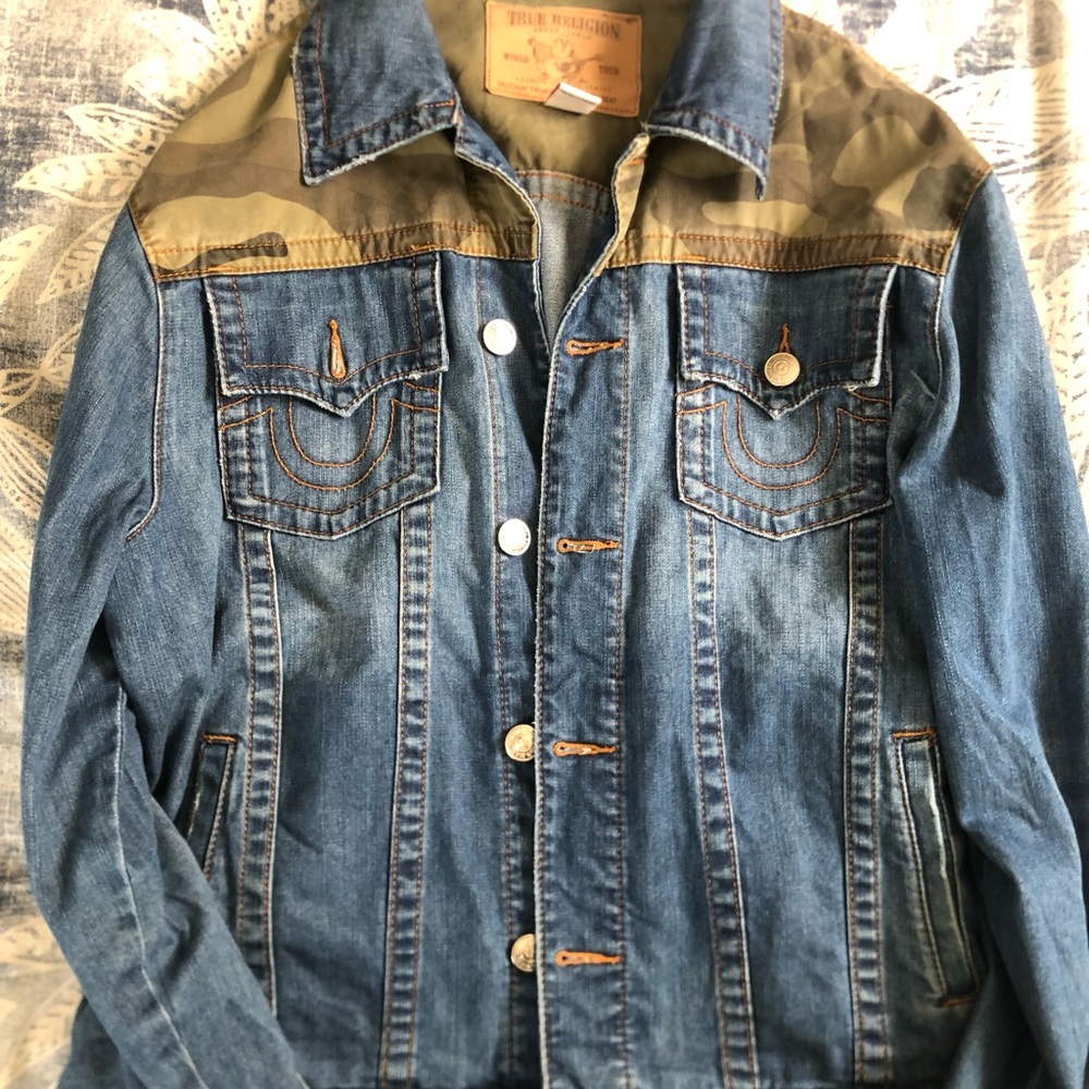 True Religion Jean Jacket with Camo Trim